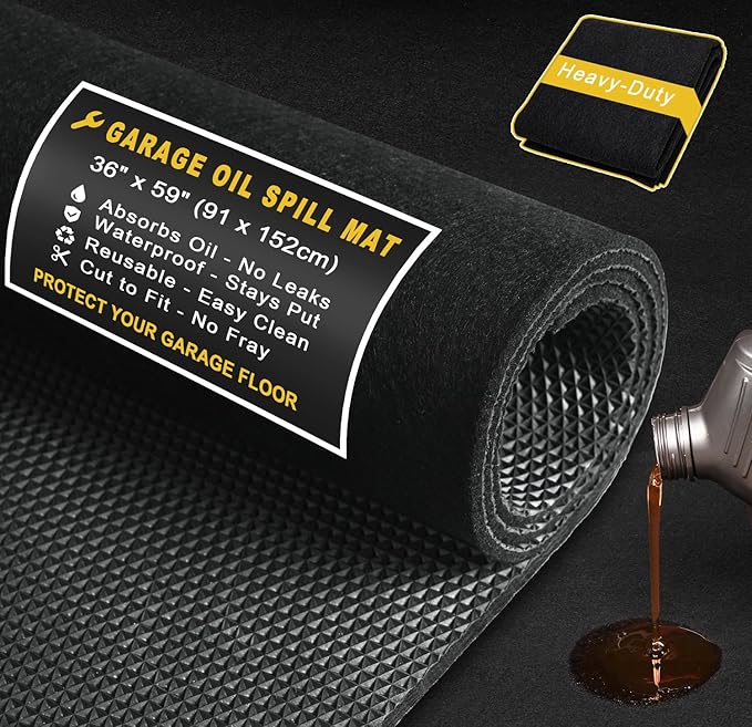 Golener Oil Spill Mat - 36”x59” Garage Floor Mat for Under Car, Absorbent Oil Mat, Rubber Floor Mats, Waterproof, Contain Liquid, Protect Garage Surface from Spills, Reusable, Washable, Durable, Black