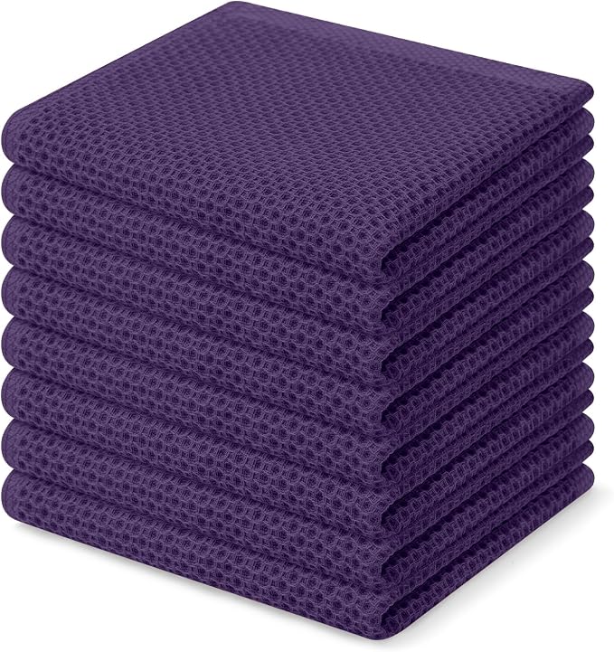 Homaxy 100% Cotton Waffle Weave Kitchen Dish Cloths 8-Pack, Eggplant | 12 x 12 by Homaxy
