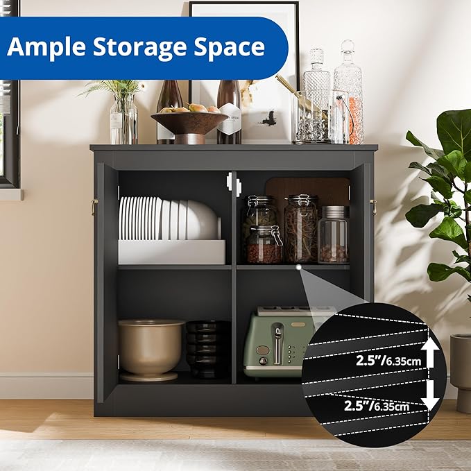 Cozy Castle Buffet Cabinet with Storage - Kitchen Storage Cabinet Wood Console Table Coffee Bar Accent Cabinets for Living Room Dining Room Entryway Black 31.5" W