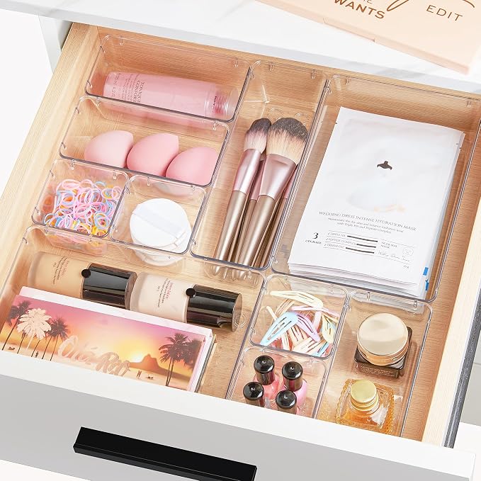 Vtopmart 28 Pack Clear Drawer Organizer Bins, 4 Sizes Storage Trays | Clear - Image 3