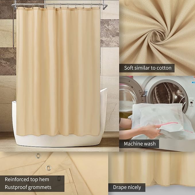 ALYVIA SPRING Waterproof Fabric Shower Curtain or Liner Khaki - Image 3