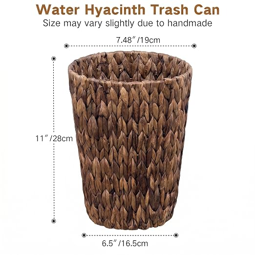 iEGrow 2 Pack Brown Wicker Trash Can, Small Bathroom Trash Can, 2 Gallon Woven - Image 3