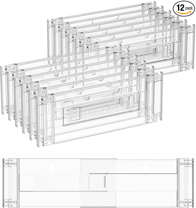 12 Pack Clear Acrylic Drawer Divider 6 Inch High, Expandable from 14-20'' by Yieach