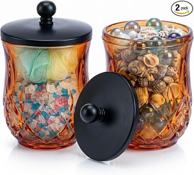 2 Pack 10Oz Amber Q-Tip Holder, Round Thick Glass by ZIVQEXMURL