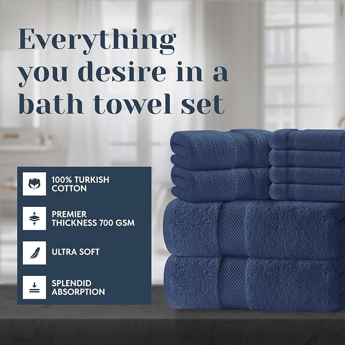 White Classic Luxury Bath Towel Set of 8 Pieces - Image 2