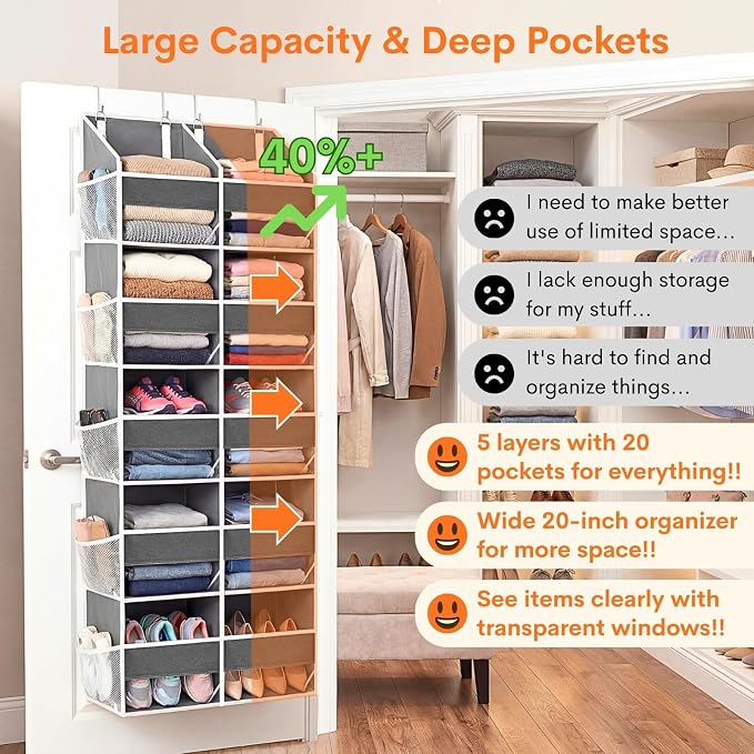 5-Tier Over Door Organizer, 10-Compartment Wide Storage Rack | 20" wide - Image 2