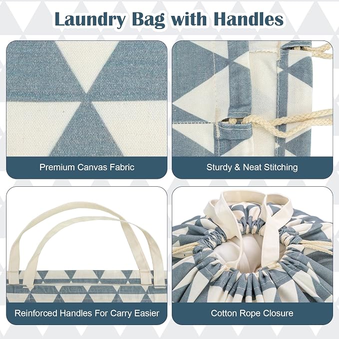 Canvas Laundry Bag 33"Wx 35"H, Heavy Duty Hamper Liner, XL Gray Triangle - Image 3
