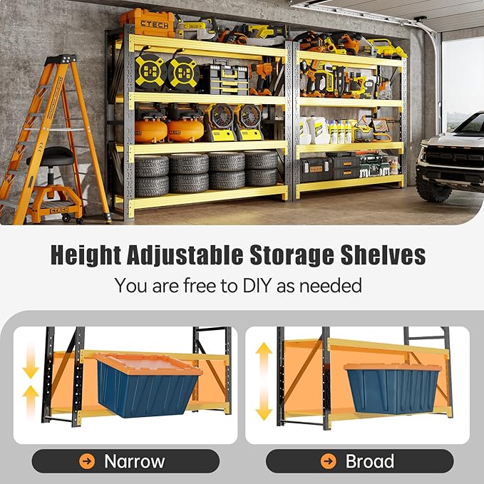 48" W Storage Shelves Heavy Duty, 4000LBS Metal Garage Shelving Units, 4 Tier Adjustable Shelf, Garage Storage Shelves Rack, Industrial Shelving for Warehouse, Basement,48" W x 20" D x 79" H