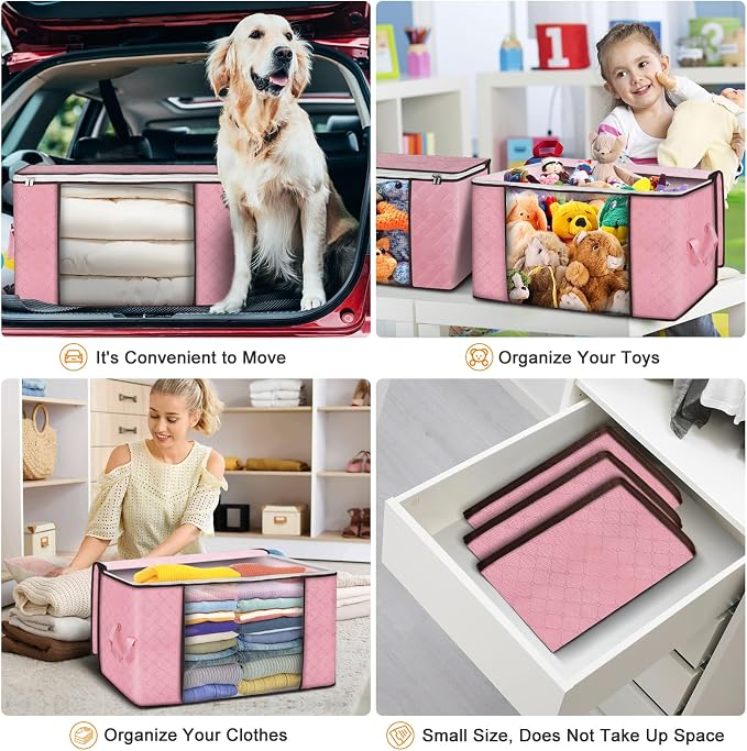 90L Large Storage Bags, 4 Pack Clothes Storage Bins Closet Organizers | - Image 5