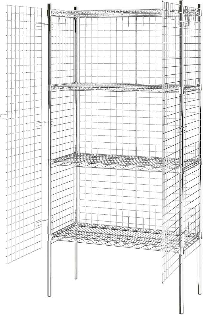 Commercial Grade NSF Listed Metal Wire Mesh Storage Chrome Security Cage Kit, 18" x 36" x 74", Perfect for Warehouse, Grocery Store, Restaurant, Dishroom