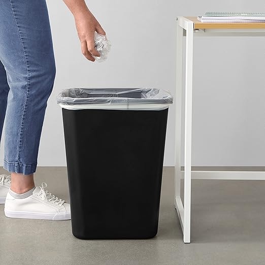 Amazon Basics Trash Can, Rectangular Commercial Office Wastebasket, 10 Gallon (Pack Of 1), 15.5"L x 11.5"W x 19.75"H, Black