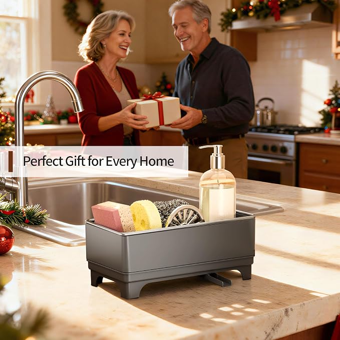 MOUKABAL Sponge Holder for Kitchen Sink, Rustproof Stainless Steel Grey - Image 6
