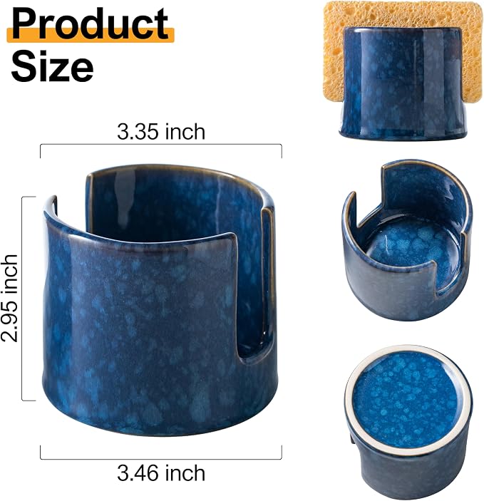 Zoeeker Kitchen Sponge Holder, Ceramic Sponge Organizer Scrubby Holder - Image 3