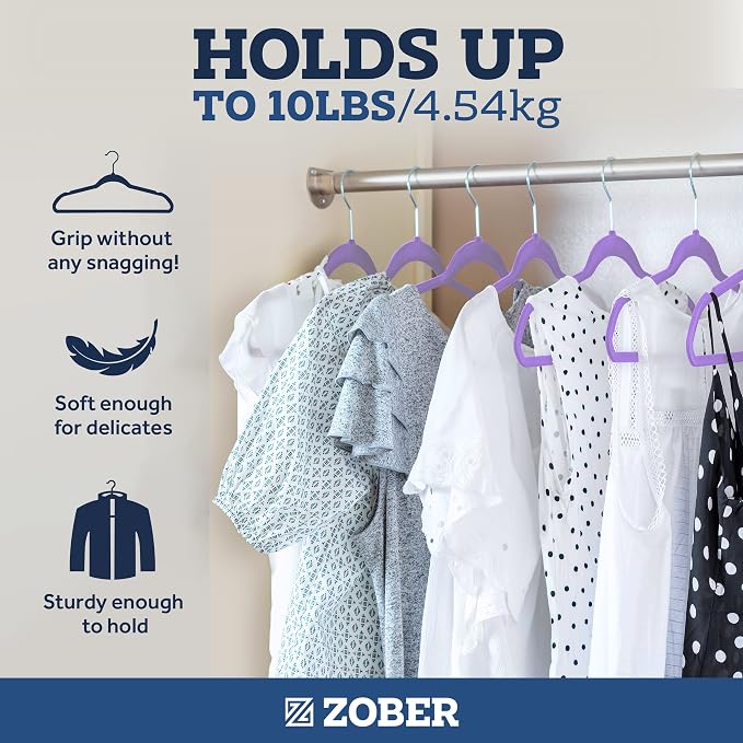 Zober Purple Velvet Hangers 50 Pack, Slim Non Slip Clothes Hangers | Slim - Image 4