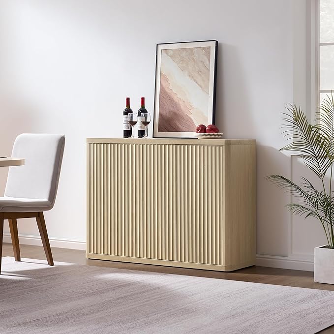 SICOTAS Buffet Cabinet with Storage Accent Sideboard with 6 Doors Modern 93.2" Credenza Fluted Buffet Table Media Console Cabinet Entryway Cabinets for Living Room Kitchen Dining Room Hallway