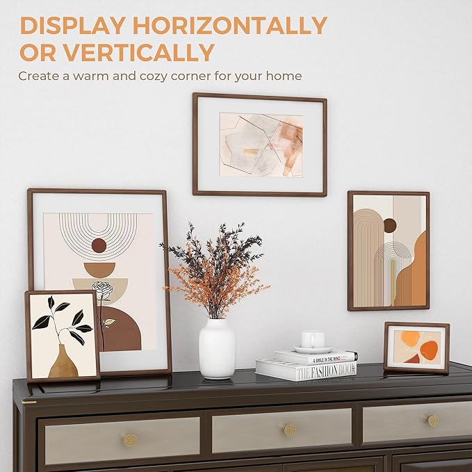 Axeman 12 x 16 Walnut Frame - Rounded Corner 12x16 Picture Frame Matted to 8.5x11 - Natural Walnut Wood Photo Frame with Tempered Glass for Wall Mount Display