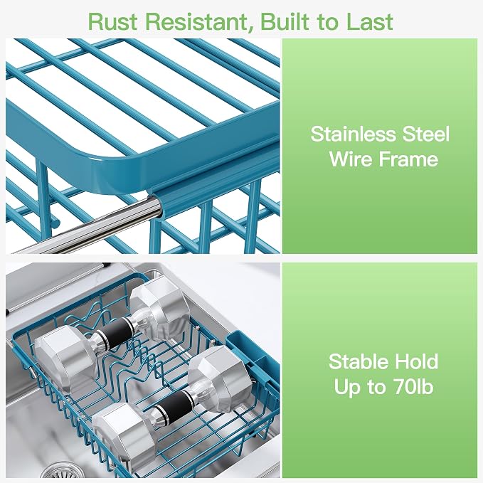 JASIWAY Blue Dish Drying Rack Over the Sink - Image 5