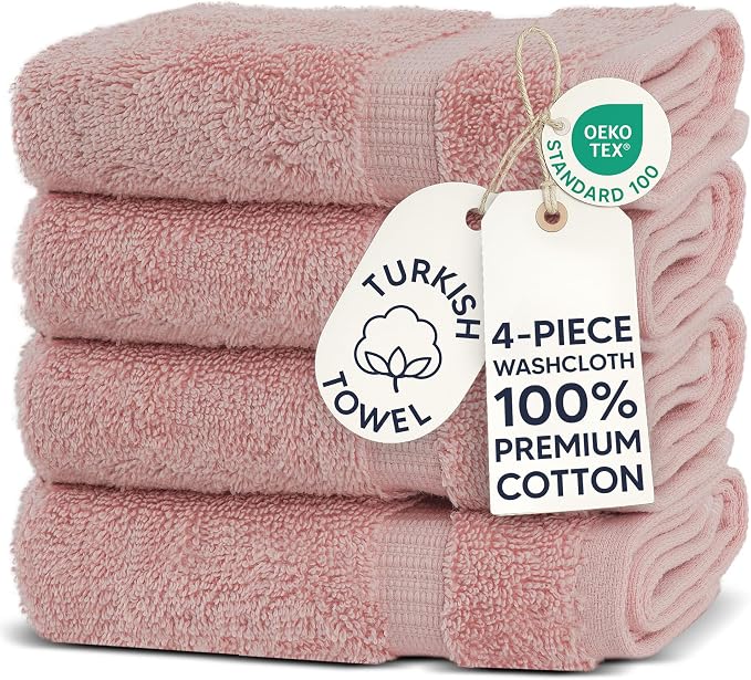 Chakir Turkish Linens 100% Cotton 4-Pack Washcloths 13x13, Oeko-Tex Certified by ChakirTurkishLinens