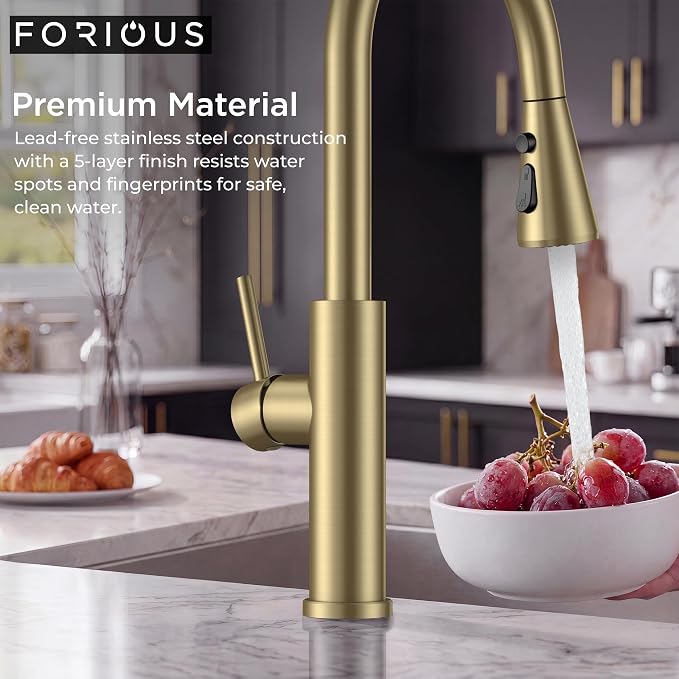FORIOUS Kitchen Faucet with Pull Down Sprayer, High Arc Single Handle, Suitable - Image 5