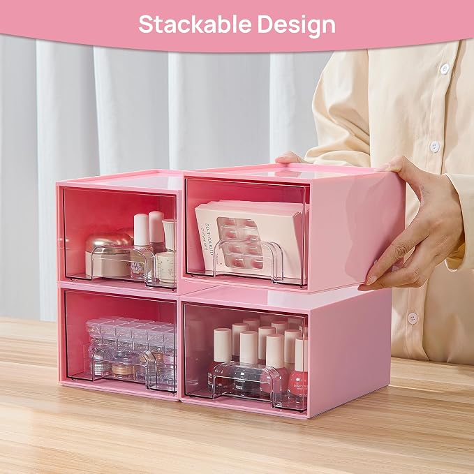 Vtopmart 4 Pack Small Clear Stackable Storage Drawers, Plastic Bins - Image 5