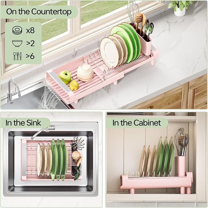 TOOLF Small Dish Drying Rack, Expandable and Space-Saving, Compact Design Fits - Image 6