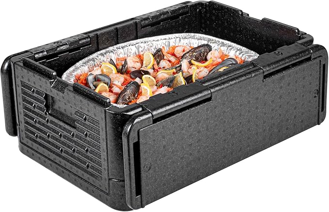 Restaurantware-Cater Tek 42 Quart Catering Hot Box, 1 Top Load Insulated Food Pan Carrier - Holds 1 Full Size 8â€ Deep Pan, Collapsible, Black EPP Plastic Food Box With Handles, Portable, For Buffet