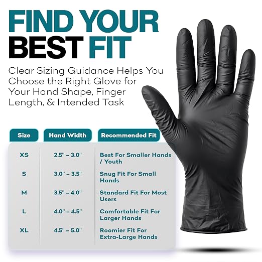 Disposable Black Nitrile Gloves X Small 100 Count - Image 7