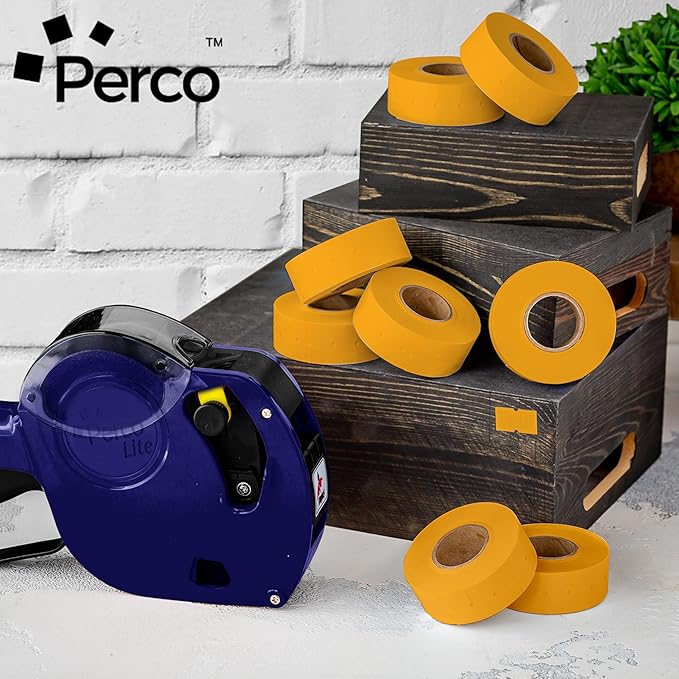Perco 1 Line Fluorescent Orange Labels - 8 Rolls, 1 Sleeve, 8,000 Blank Price and Date Gun Labels for Perco Lite, X, Plus and Pro 1 Line Price and Date Guns - Made in USA