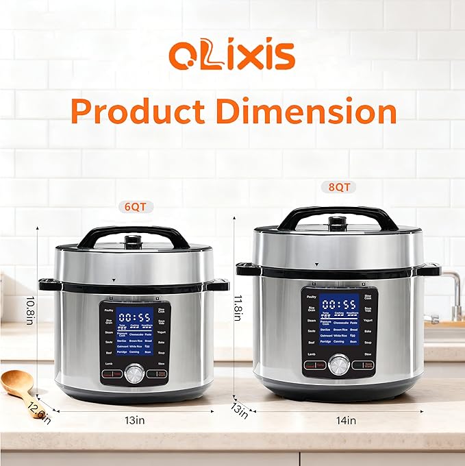 OLIXIS 24-in-1 Electric Pressure Cooker 6.34 Quart, Stainless Steel Multi-Cooker for Canning, Slow Cook, Yogurt, Steam, Rice, Soup, Bean, Poultry, Beef, Bake, Stew & Porridge, Family Size
