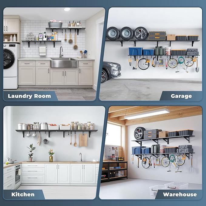 2-Pack 1x4ft Heavy Duty Garage Shelving, 1' x 4' Garage Wall Shelving Wall Mounted (2pack-1x4ft)