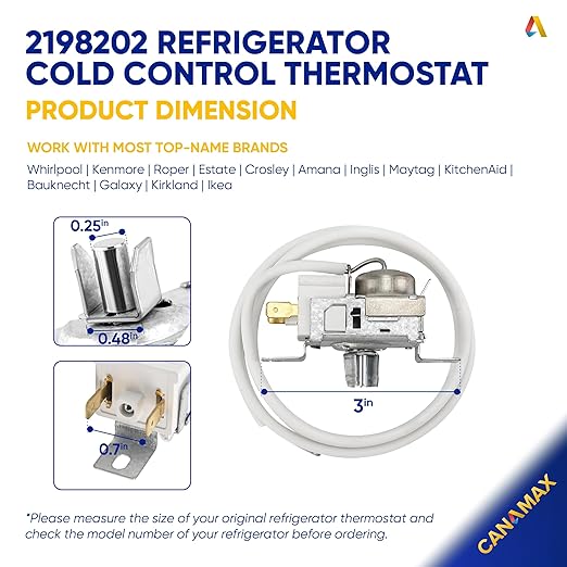 【Upgraded 2026】 2198202 Refrigerator Cold Control Thermostat Replacement - Compatible with Whirlpool & Kenmore Refrigerators - Replaces 2161284 2198201 PS11739232 AP6006166 WP2198202 161284 1110552