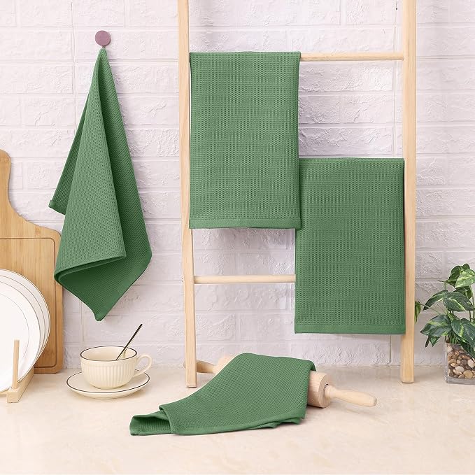 Homaxy 100% Cotton Waffle Weave Kitchen Towels, 4 Pack, Grass Green - Image 8