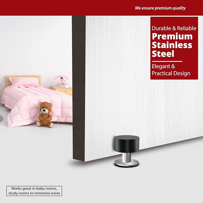 Door Stopper with Extra Sticker, Self-Adhesive Door Stop with Black Rubber - Image 6