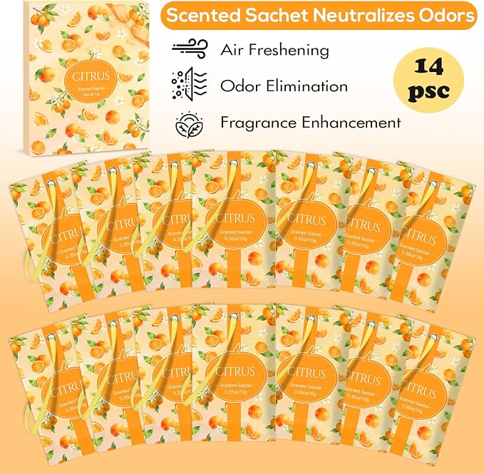 SCENTORINI Scented Sachets for Drawers and Closets, Citrus Scent 14 Pack - Image 3