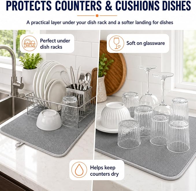 Dish Drying Mat 24 x 17 in, Large Microfiber Drying Mats, Absorbent Quick Dry - Image 2