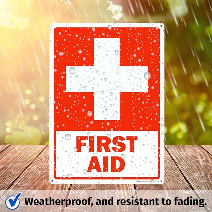 Brimar - 10 x 14" - First Aid Sign - .040″ Rust-Free Aluminum - Standard Size - Easy Installation