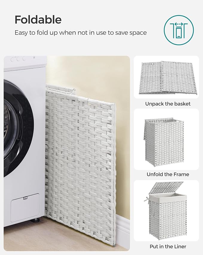 SONGMICS Laundry Hamper with Lid, 23.8 Gal Synthetic Rattan - Image 8