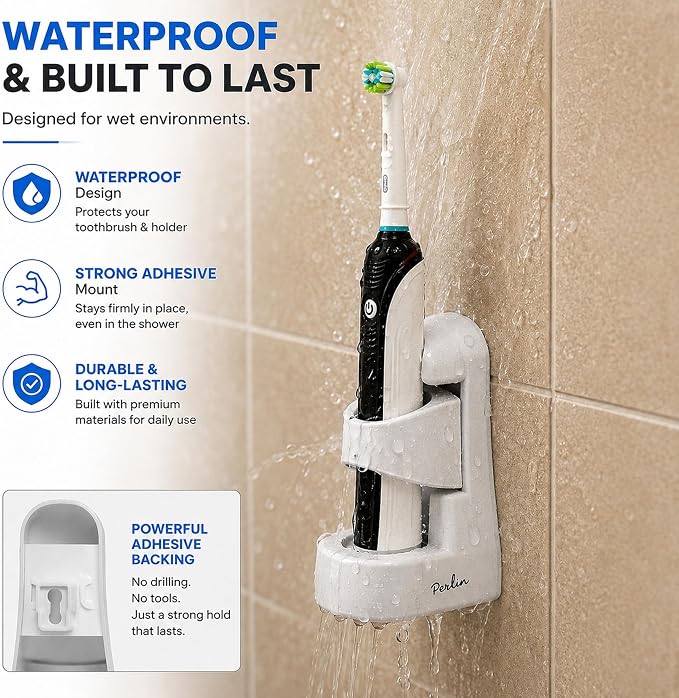 Perlin Electric Toothbrush Holder Wall Mount No Drilling Self Adhesive - Image 2