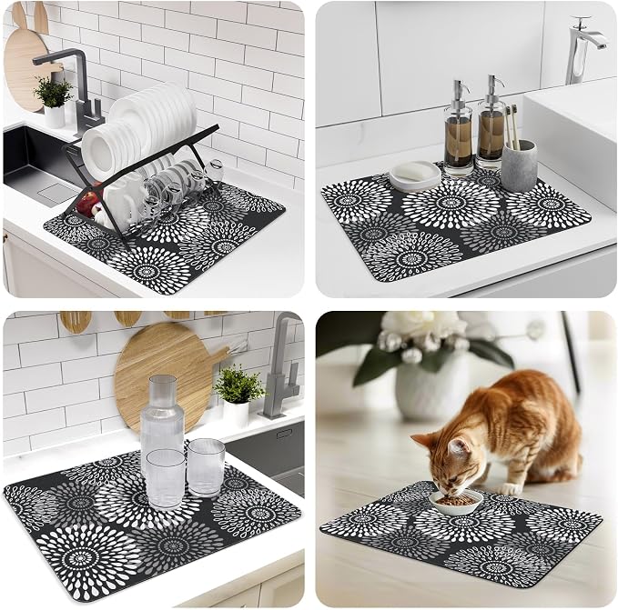 Dish Drying Mat Absorbent Kitchen Counter Mat Rubber Backing Draining Mat | - Image 7
