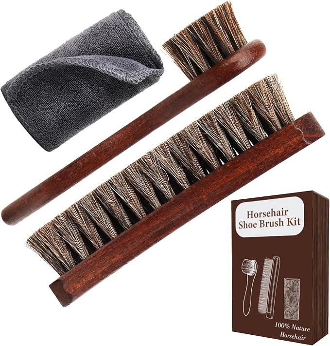 3-Piece 100% Horse Hair Shoe Brush Kit by LYSSRA