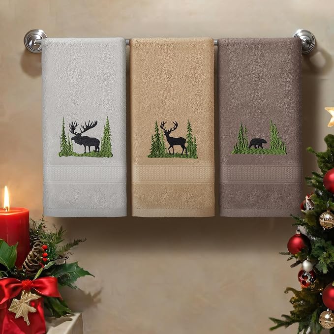 3 Pcs Farmhouse Cabin Bear Hand Towels Hand Towels - Image 4