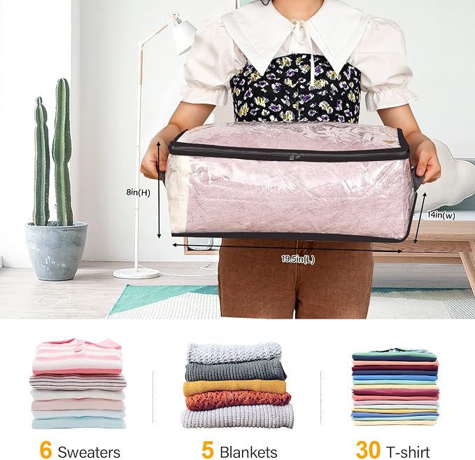 Fixwal Blanket Storage Bags 2 Pack Plastic Clothes Closet Organizer Clear | - Image 2