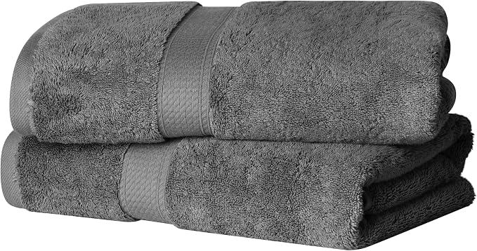 SUPERIOR Egyptian Cotton Plush & Absorbent, Bath Towel Set of 2, Charcoal | by SUPERIOR