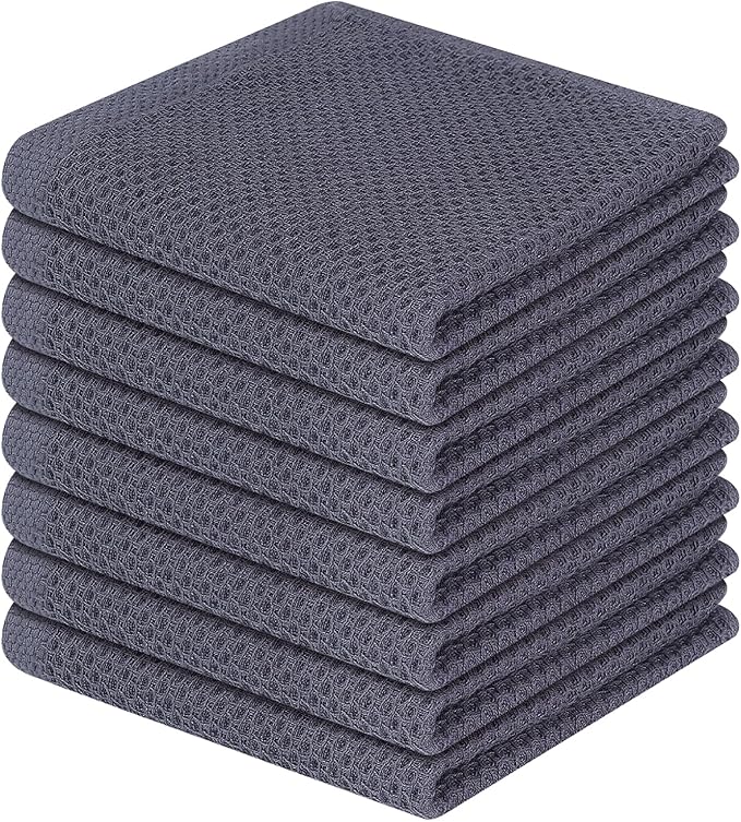 Homaxy 100% Cotton Waffle Weave Kitchen Dish Cloths 8-Pack, Dark Grey | 12 x 12 by Homaxy