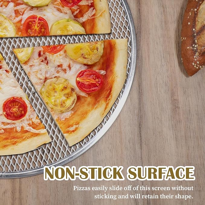 4 Pcs 12 Inch Round Pizza Screen, Aluminum Alloy Pizza Mesh for Oven, Food-Grade Baking Screen for Oven, Round Baking Tray for Home Kitchen BBQ