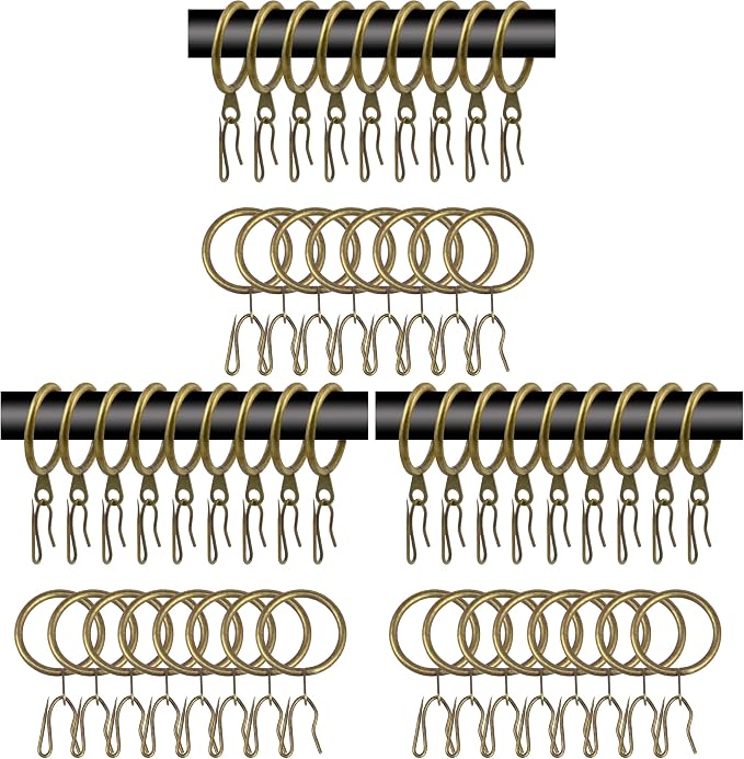 60 Pcs Metal Curtain Rings & Hooks Set, 30 mm Internal Diameter, Curtain Rod by WISION