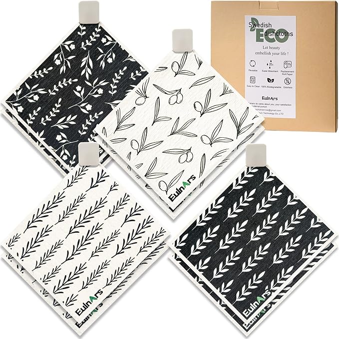 Eulnars Swedish Dishcloths for Kitchen, 8 Pack Flower Reusable Paper Towels by Eulnars
