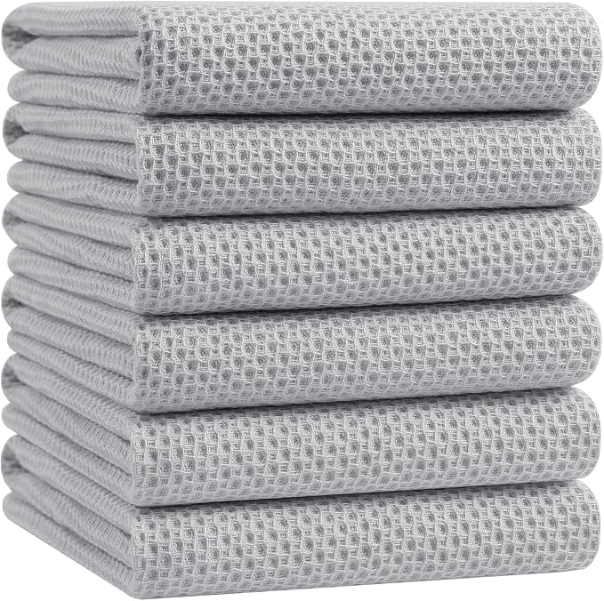 Homaxy 100% Cotton Oversized Waffle Weave Kitchen Towels 6-Pack, Light Gray | by Homaxy