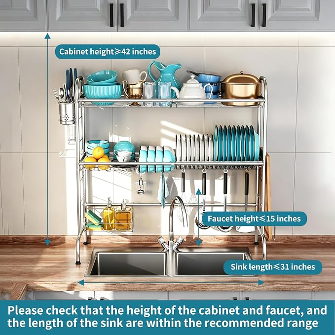 HOWDIA Stainless Steel 2-Tier Over The Sink Dish Drying Rack - Image 2