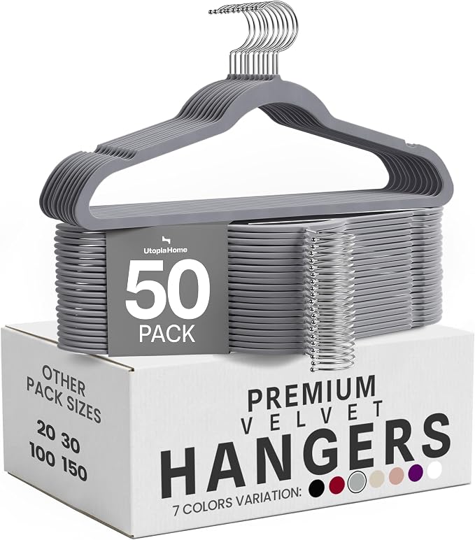 Utopia Home Velvet Hangers, 50 Pack | Luxury Non-Slip Slim Pant & Coat Hangers by UTOPIAHOME